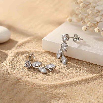 Silver Lush Leafy Stud Earrings