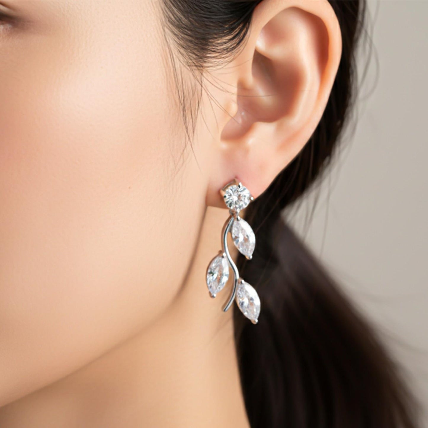Silver Lush Leafy Stud Earrings