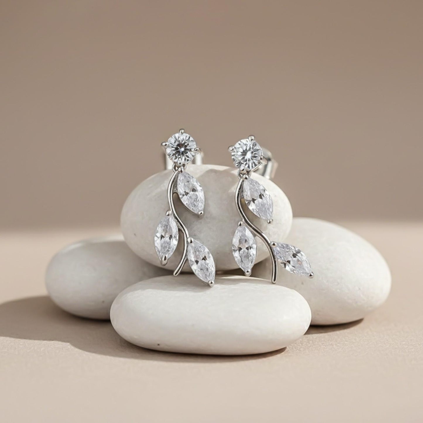 Silver Lush Leafy Stud Earrings