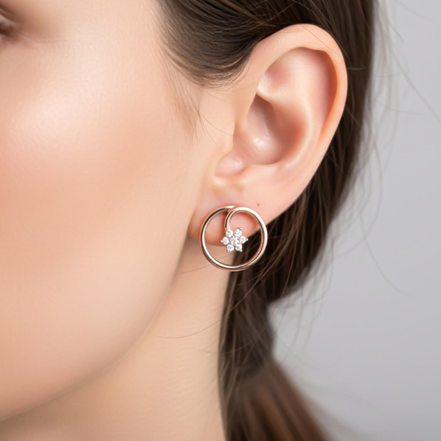 Rose Gold Circle Casual Flower Stud Earrings