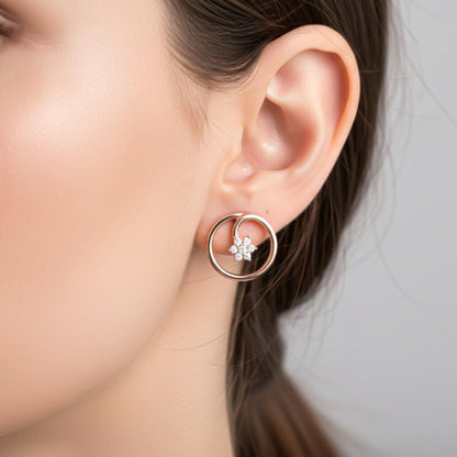 Rose Gold Circle Casual Flower Stud Earrings