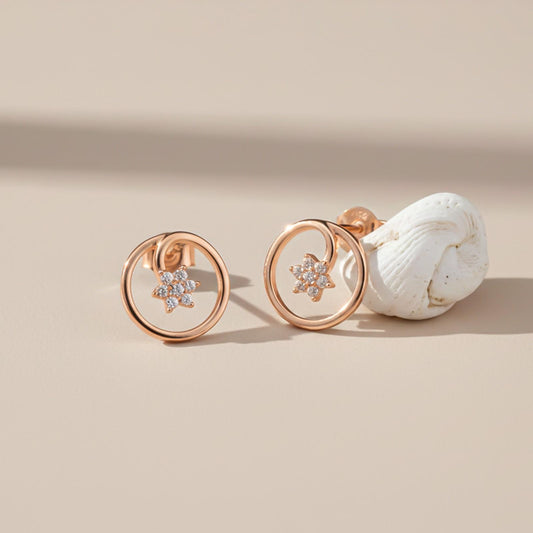 Rose Gold Circle Casual Flower Stud Earrings