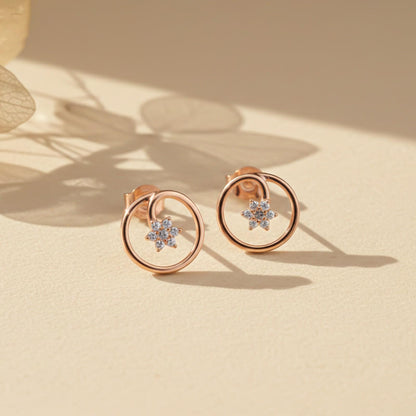 Rose Gold Circle Casual Flower Stud Earrings