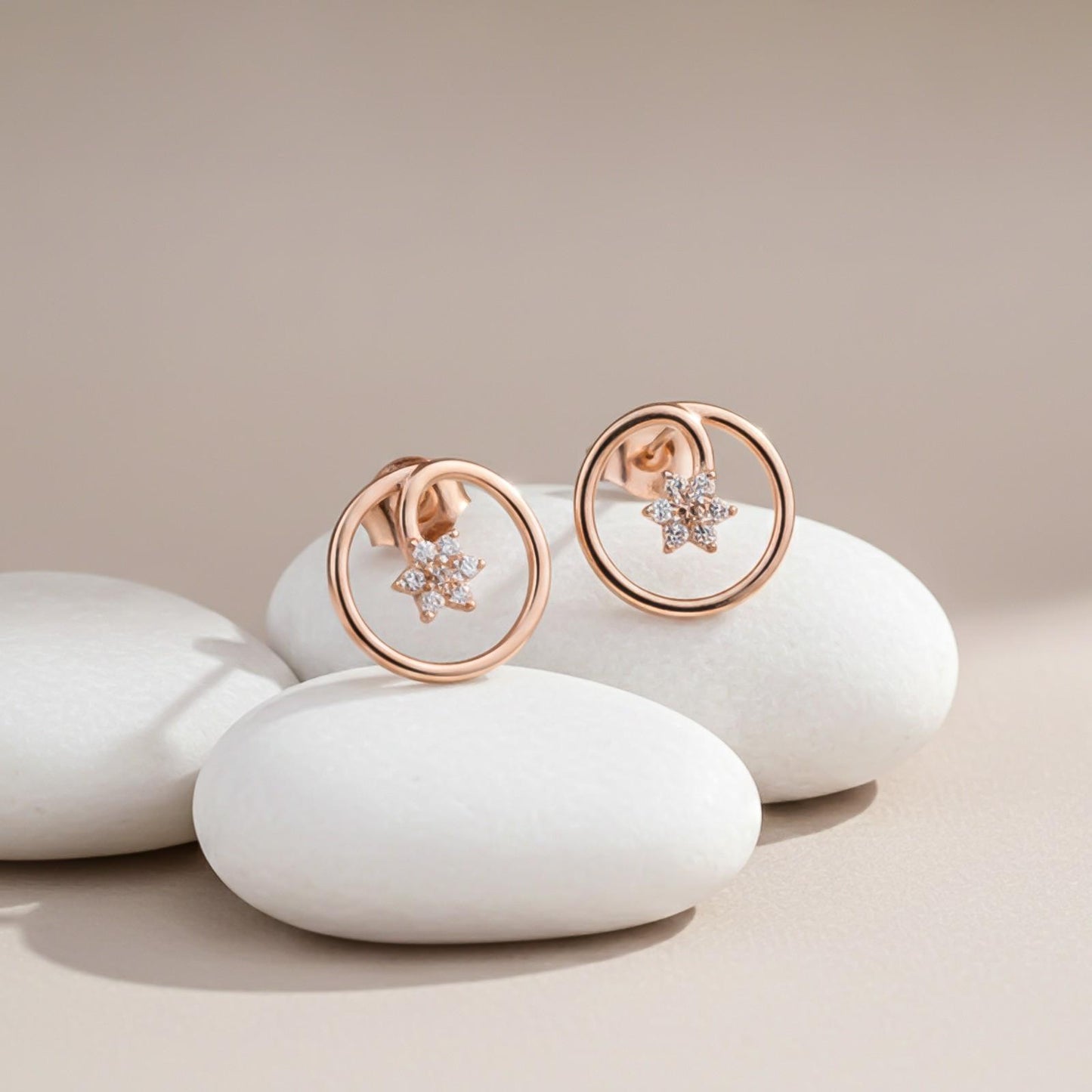 Rose Gold Circle Casual Flower Stud Earrings