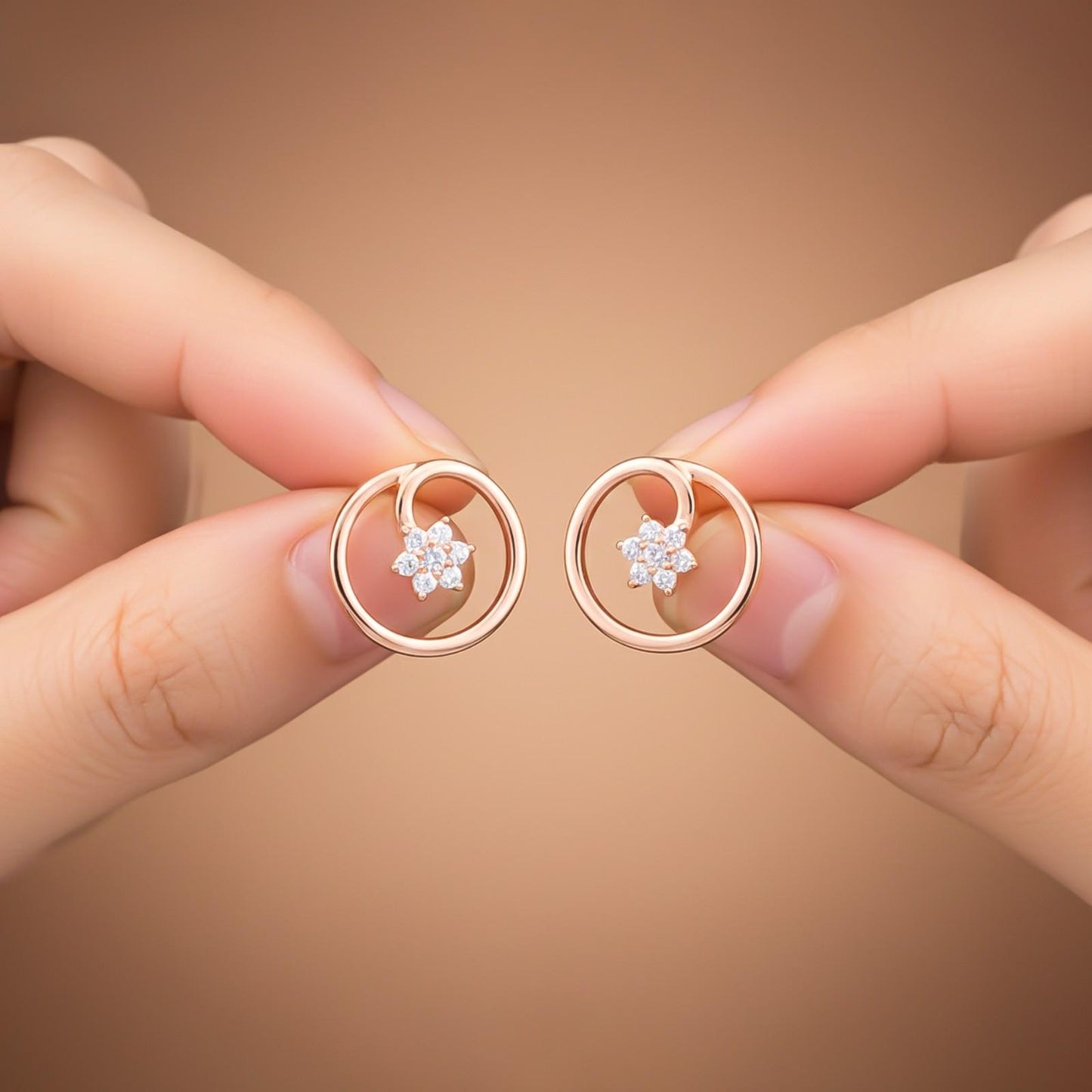 Rose Gold Circle Casual Flower Stud Earrings