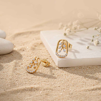 Golden Minimalist Floral Gold Stud Earrings