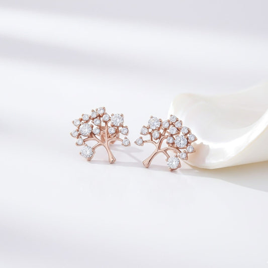 Rose Gold Dainty Tree Stud Earrings