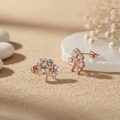 Rose Gold Dainty Tree Stud Earrings