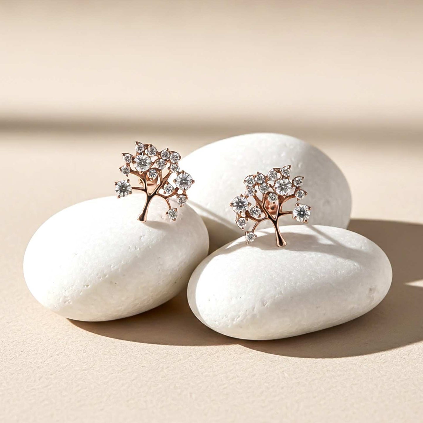 Rose Gold Dainty Tree Stud Earrings