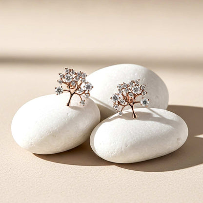 Rose Gold Dainty Tree Stud Earrings