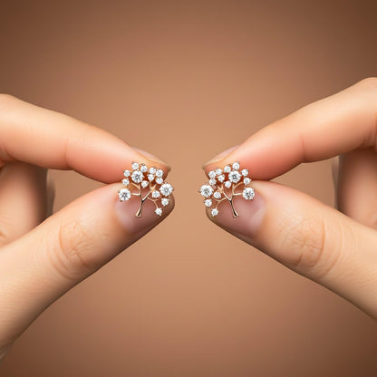 Rose Gold Dainty Tree Stud Earrings