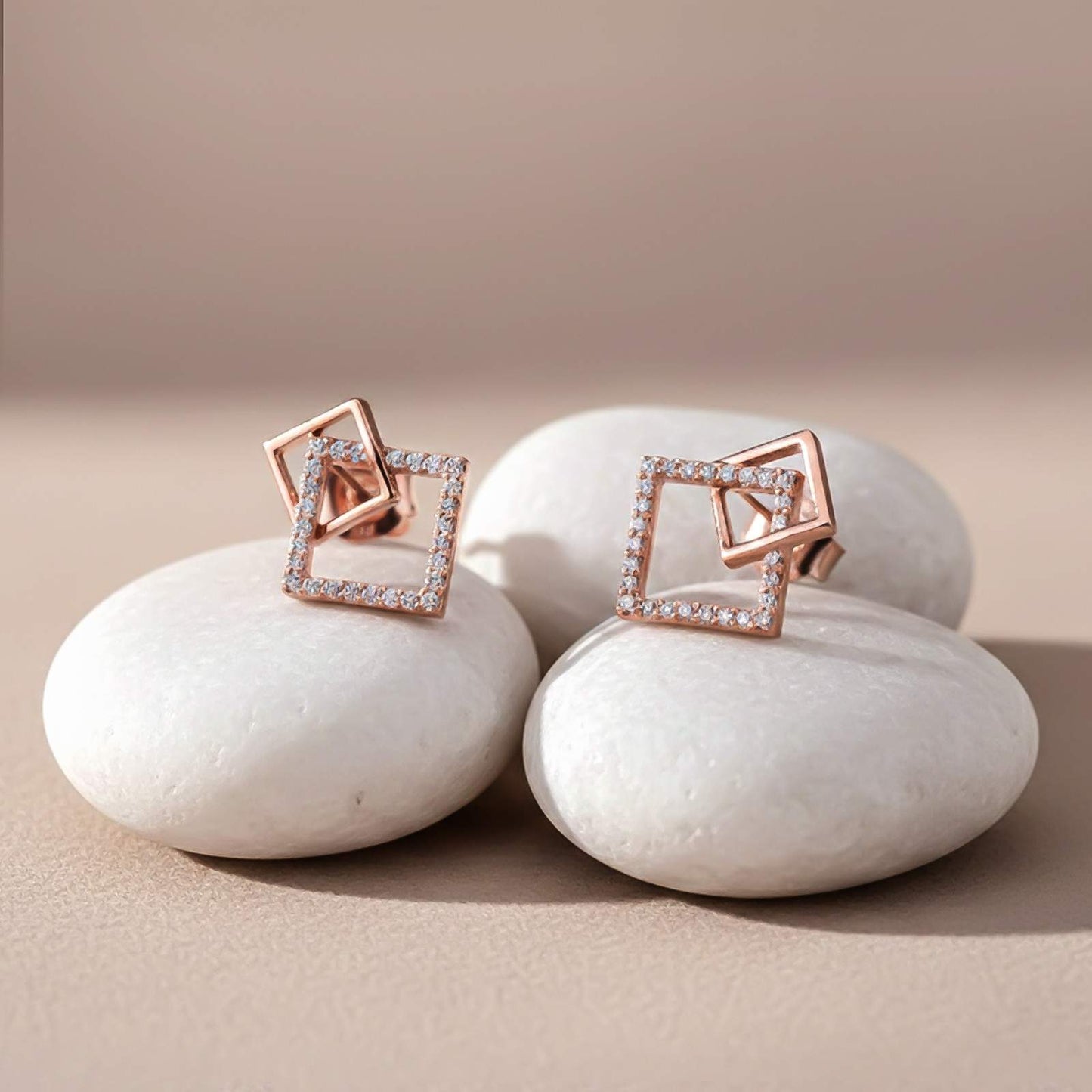 Square Stud Diamond Stud Earrings