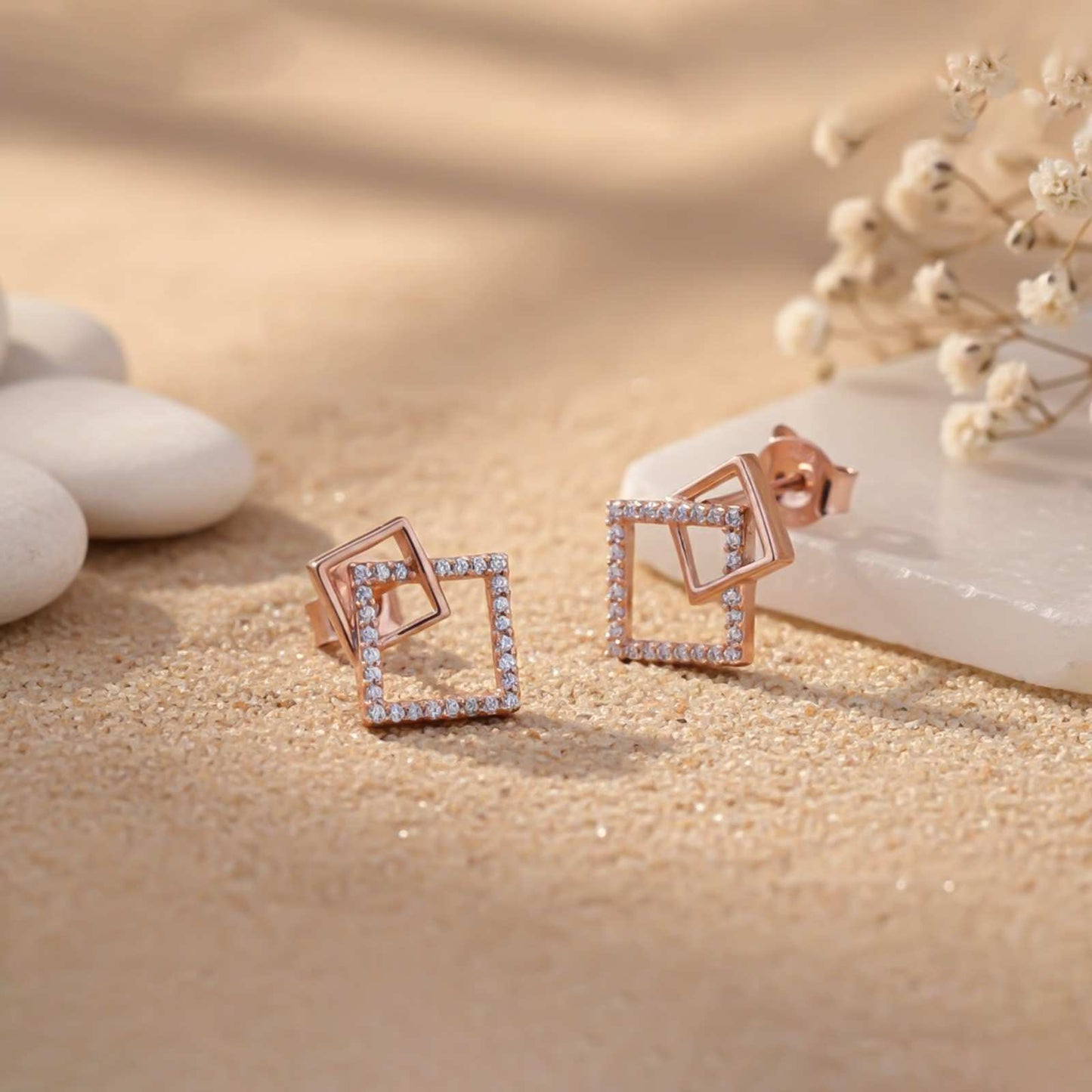 Square Stud Diamond Stud Earrings