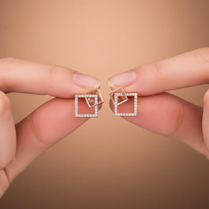 Square Stud Diamond Stud Earrings