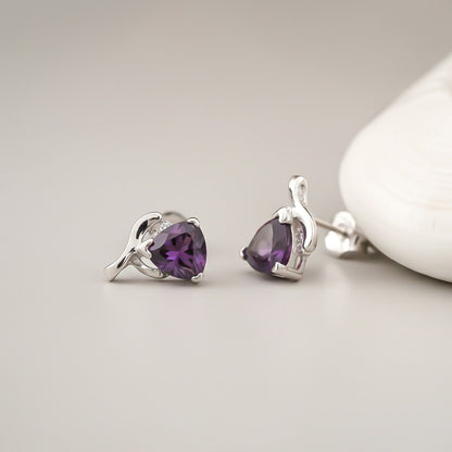 Silver Purple Triangle Stud Earrings