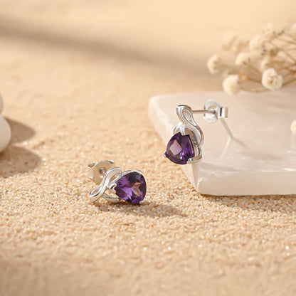 Silver Purple Triangle Stud Earrings