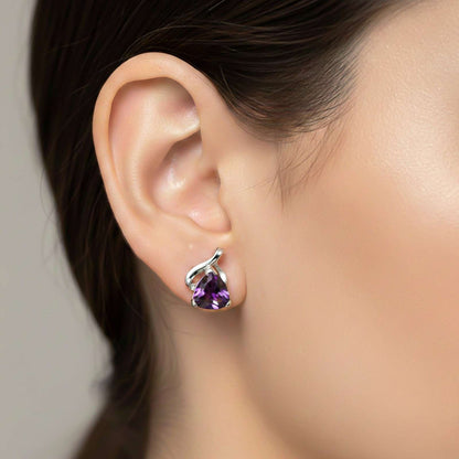Silver Purple Triangle Stud Earrings