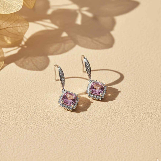 Silver Pink Shiny Drop Earrings