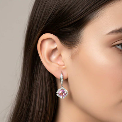 Silver Pink Shiny Drop Earrings