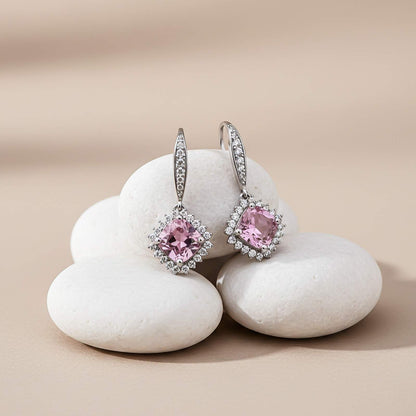 Silver Pink Shiny Drop Earrings