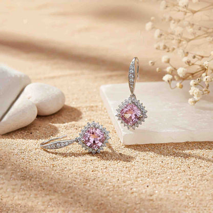 Silver Pink Shiny Drop Earrings