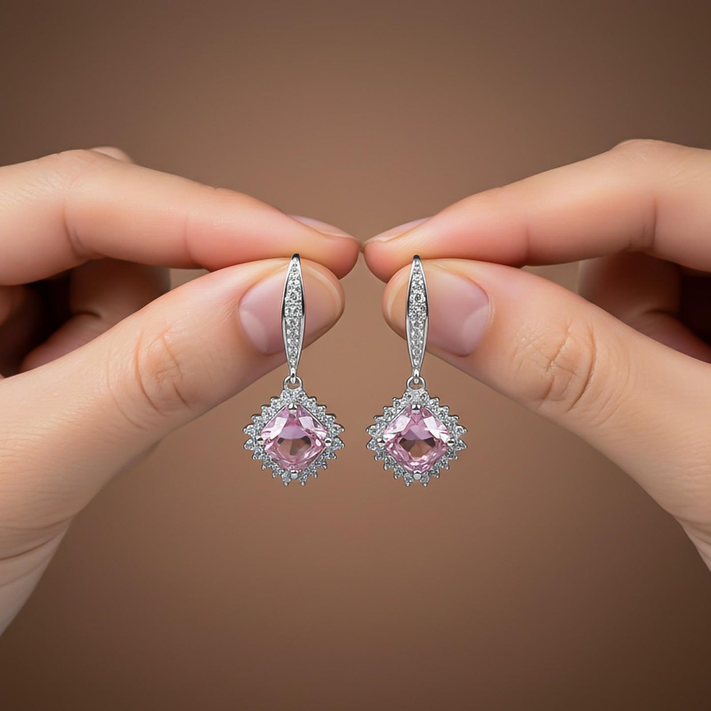 Silver Pink Shiny Drop Earrings