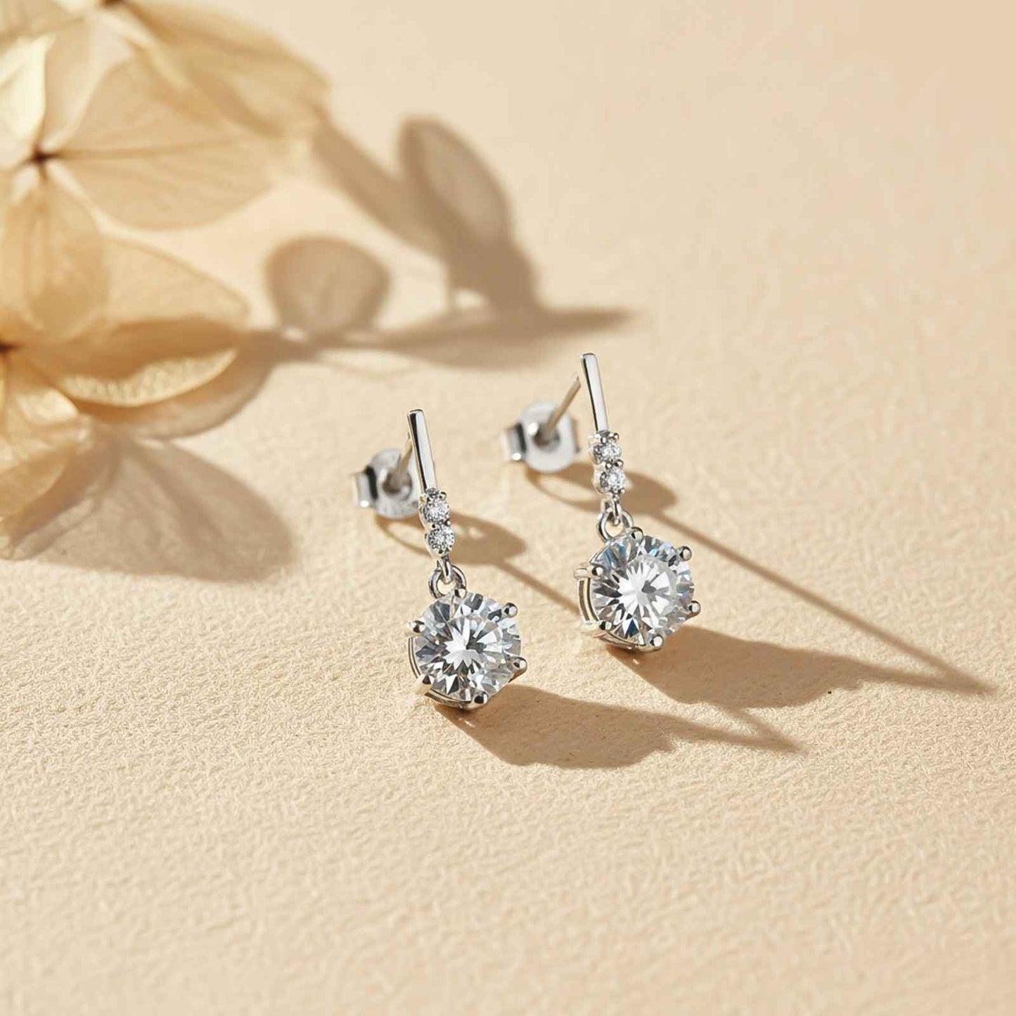 Silver Zirconium Round Drop Earrings