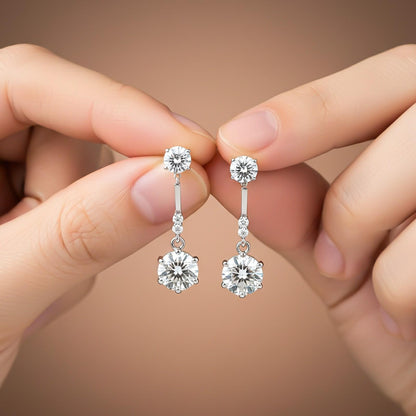 Silver Zirconium Round Drop Earrings