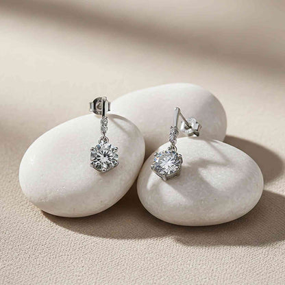 Silver Zirconium Round Drop Earrings