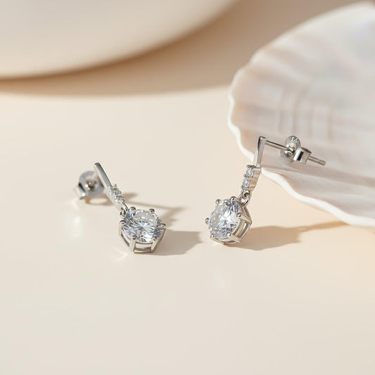 Silver Zirconium Round Drop Earrings