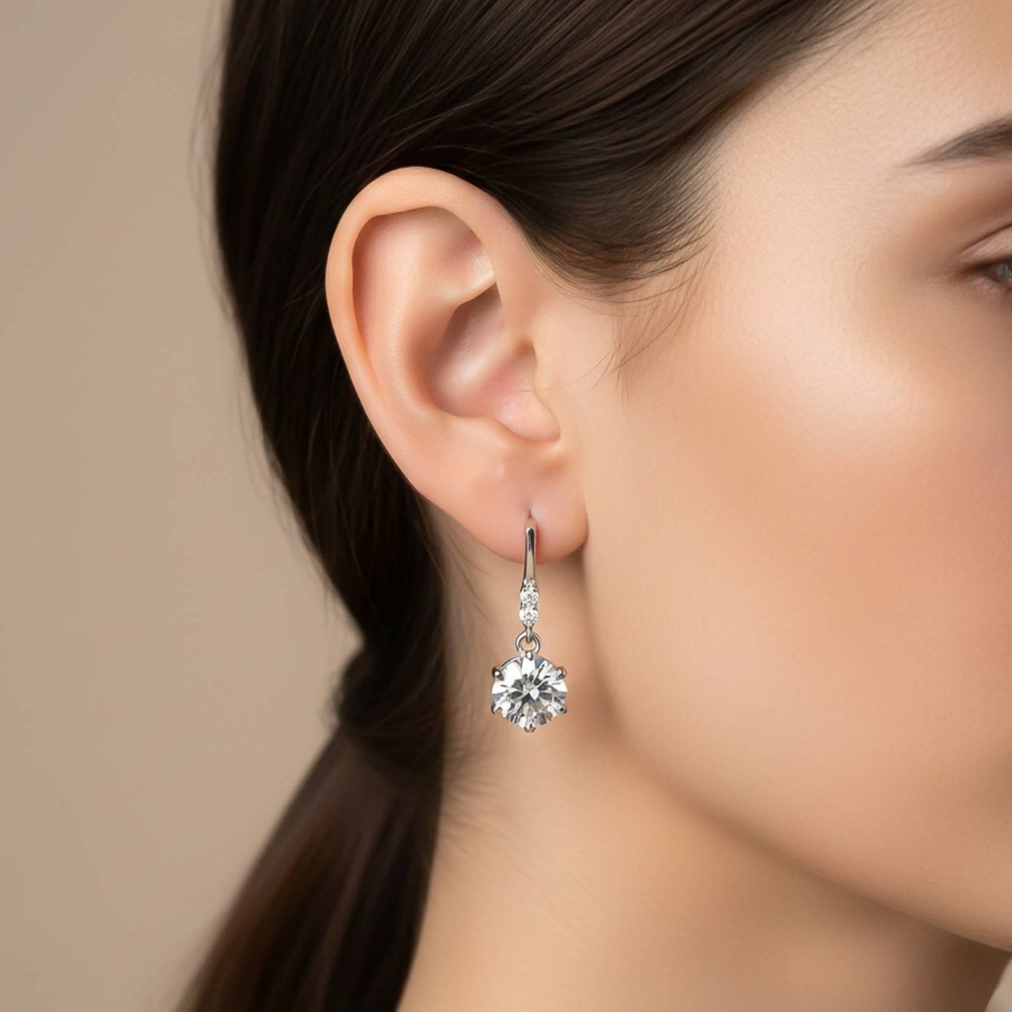 Silver Zirconium Round Drop Earrings