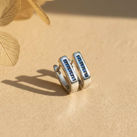 Silver Royal Blue Bar Hoop