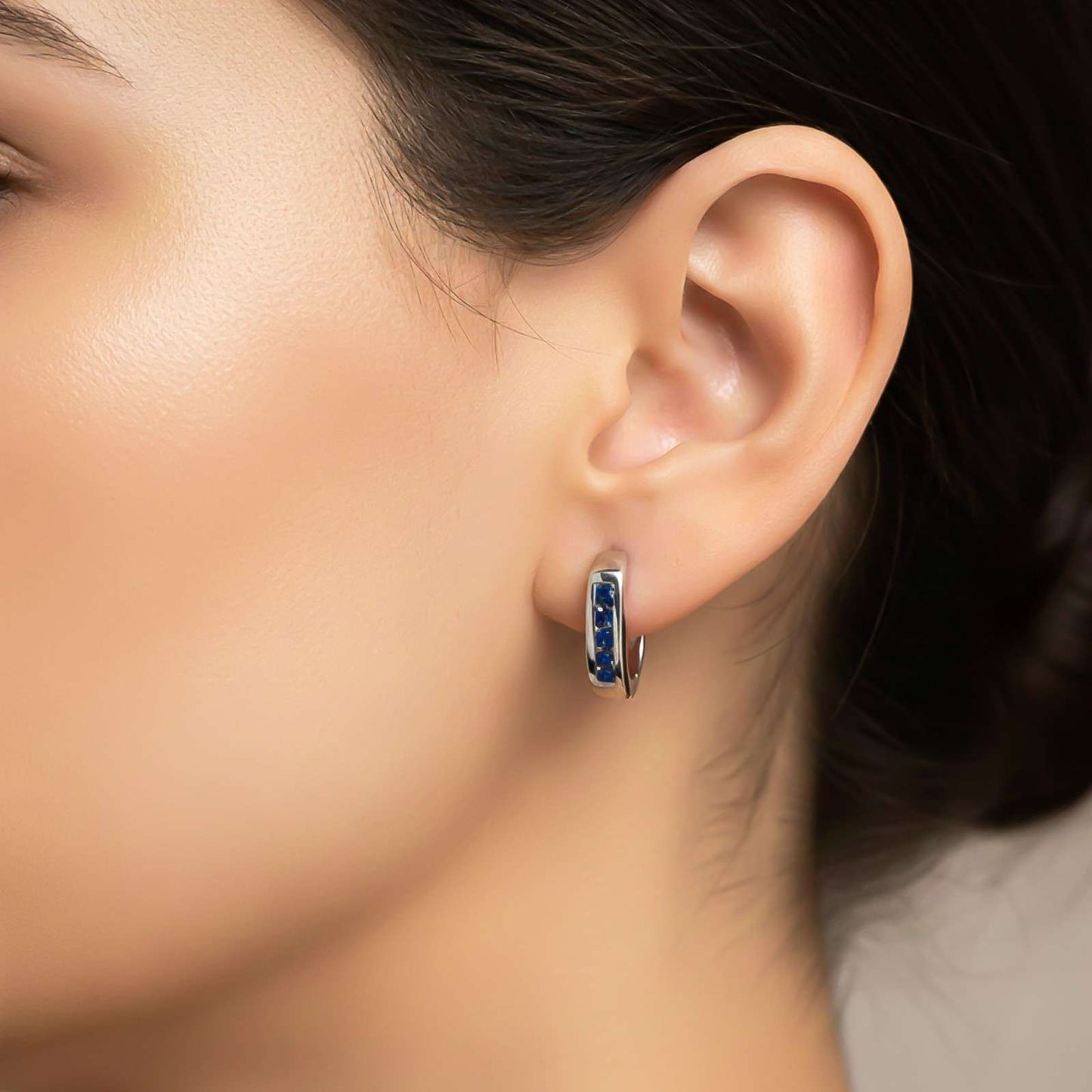 Silver Royal Blue Bar Hoop