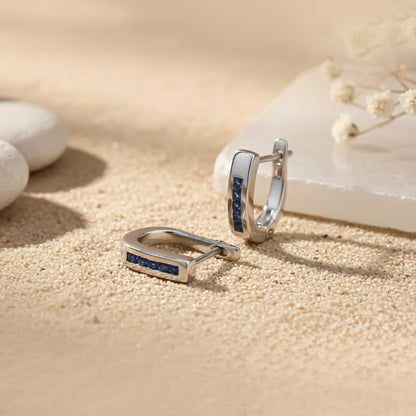 Silver Royal Blue Bar Hoop