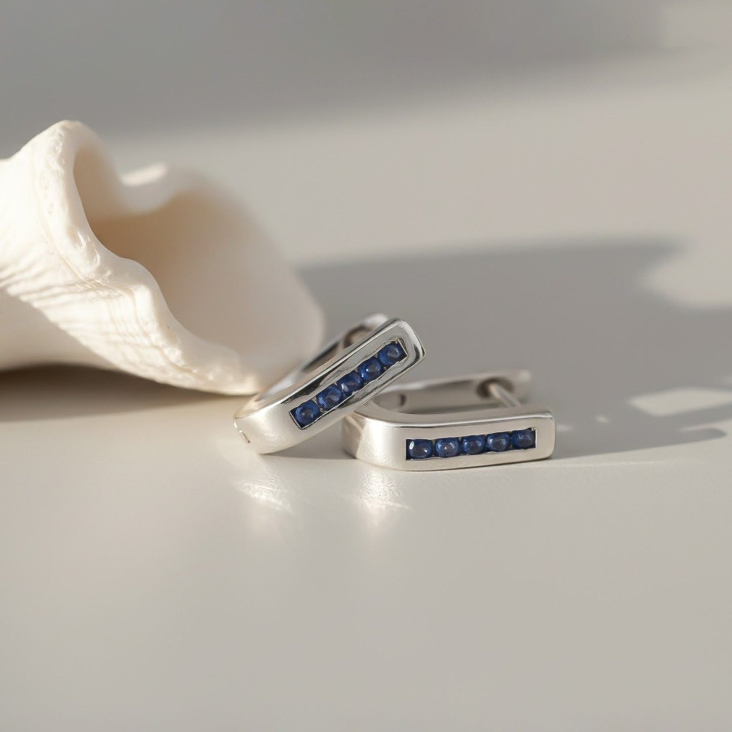 Silver Royal Blue Bar Hoop