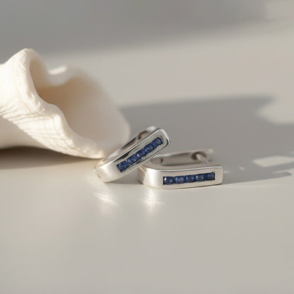 Silver Royal Blue Bar Hoop