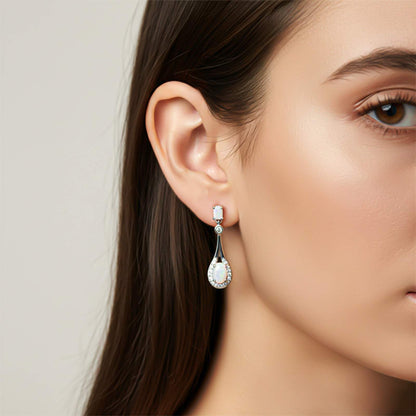 Silver Teardrop Opal Earrings