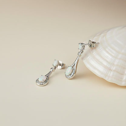 Silver Teardrop Opal Earrings