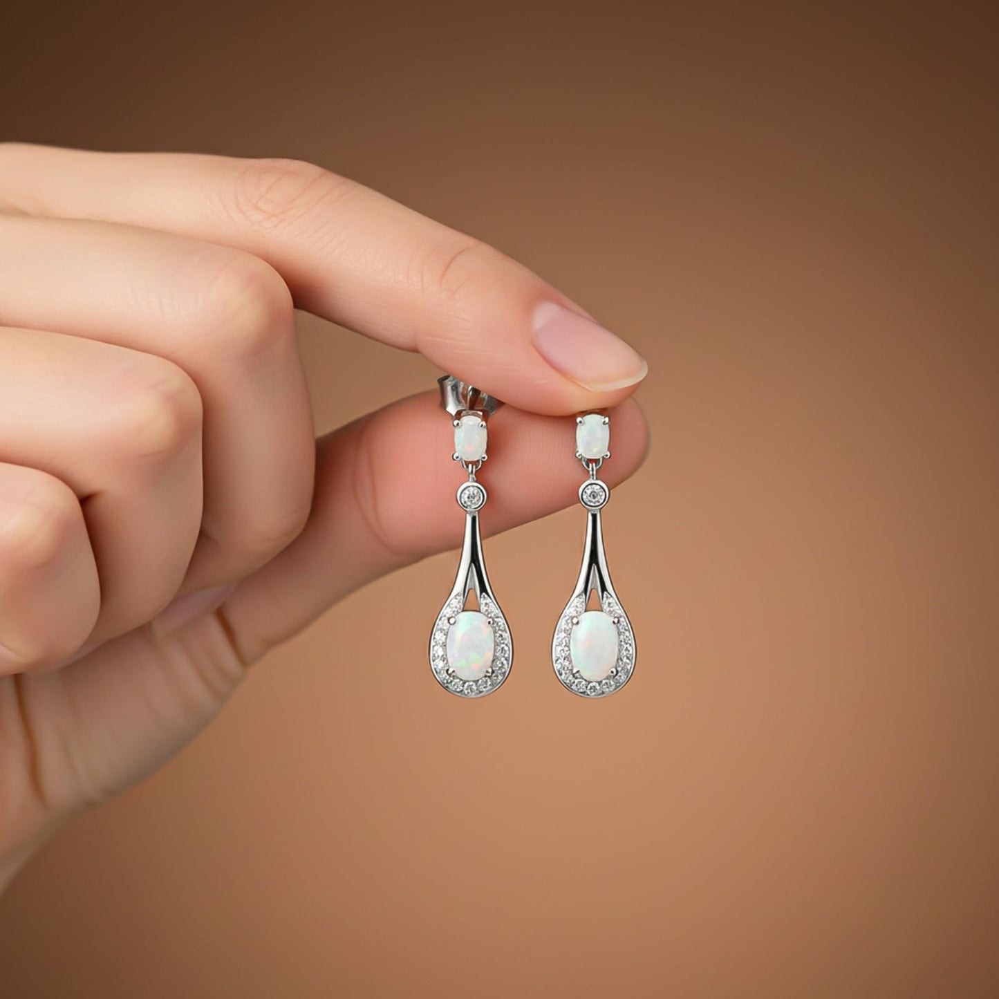 Silver Teardrop Opal Earrings