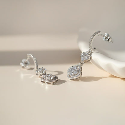 Silver Floral Clover CZ Studded Earrings