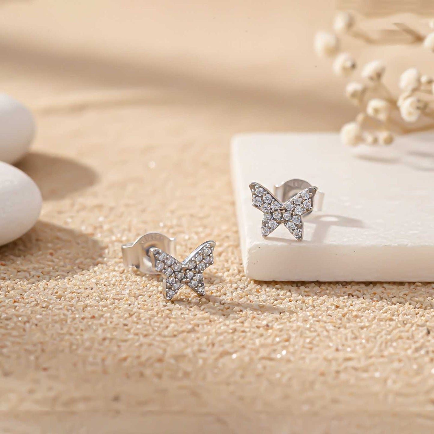 Silver Zircon Butterfly Studs