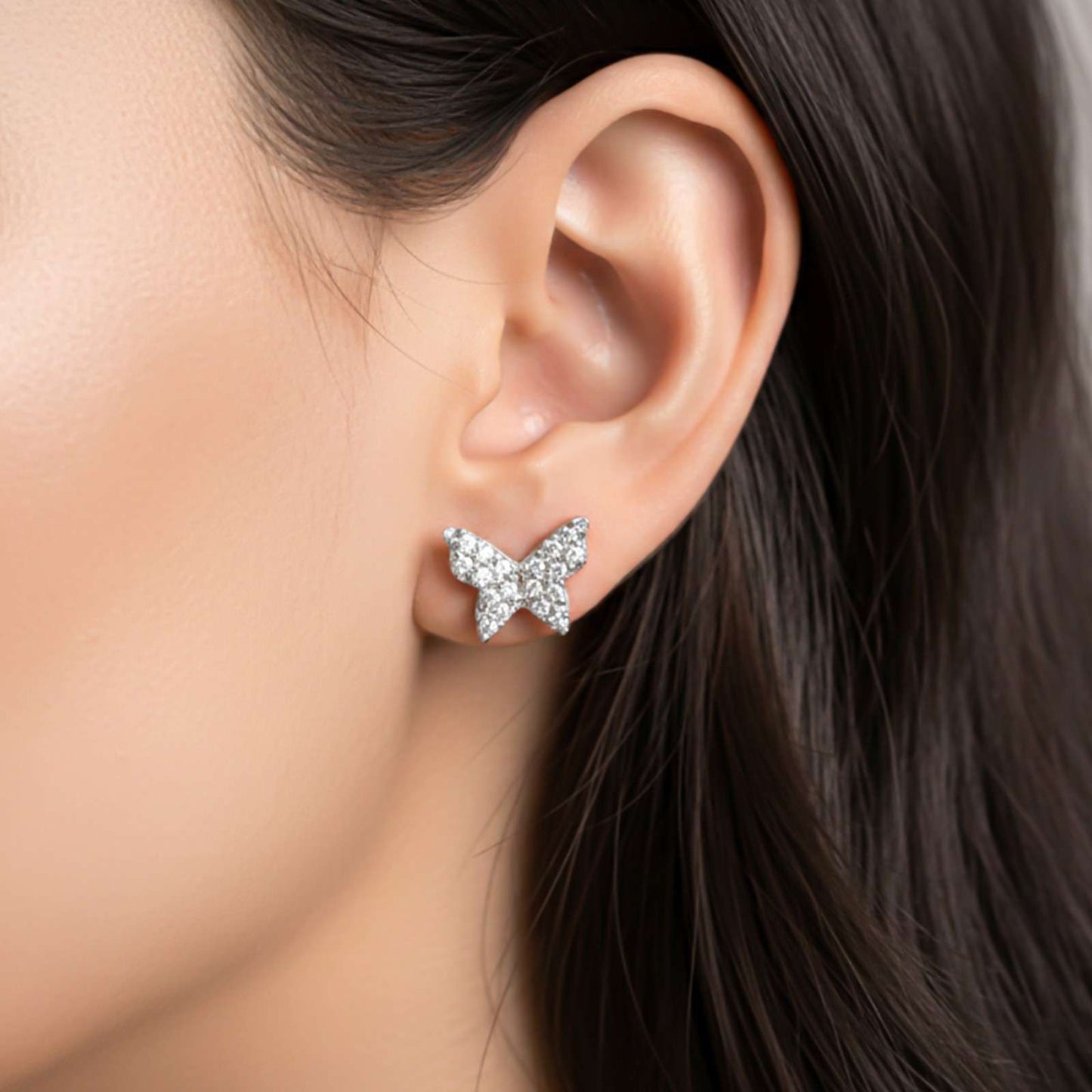 Silver Zircon Butterfly Studs
