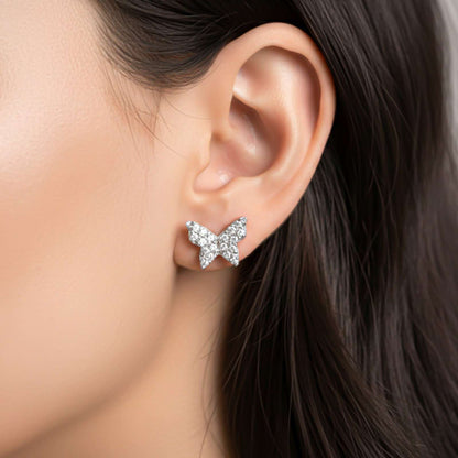 Silver Zircon Butterfly Studs