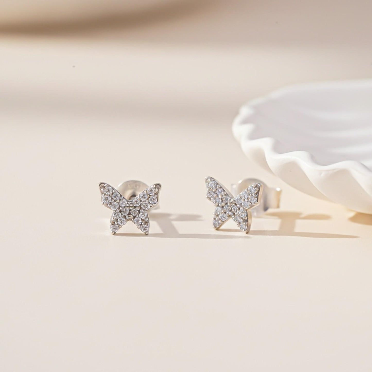Silver Zircon Butterfly Studs