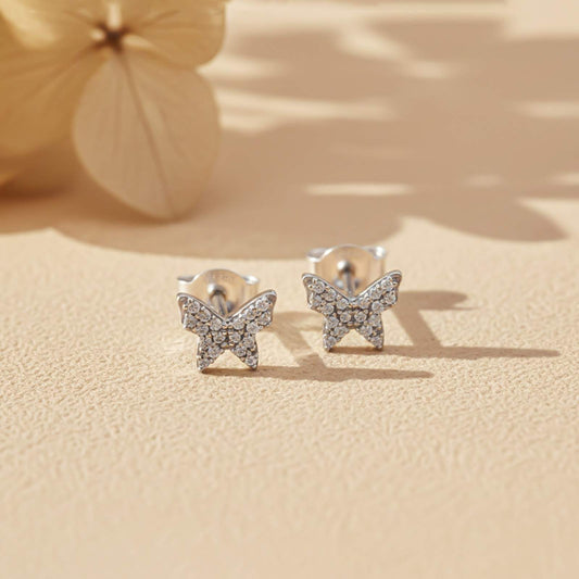 Silver Zircon Butterfly Studs