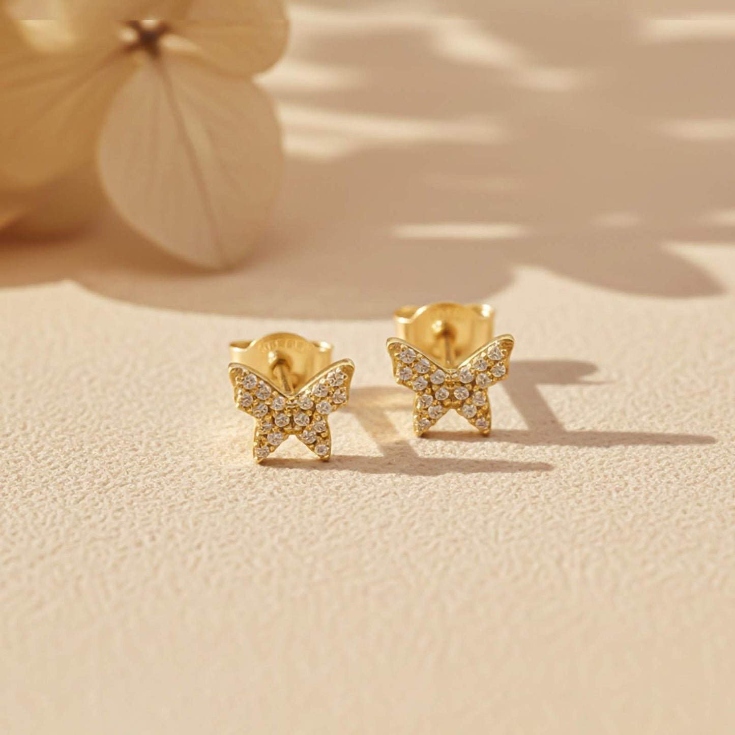 Golden Butterfly Cubic Zirconia Stud Earrings