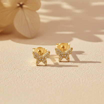 Golden Butterfly Cubic Zirconia Stud Earrings