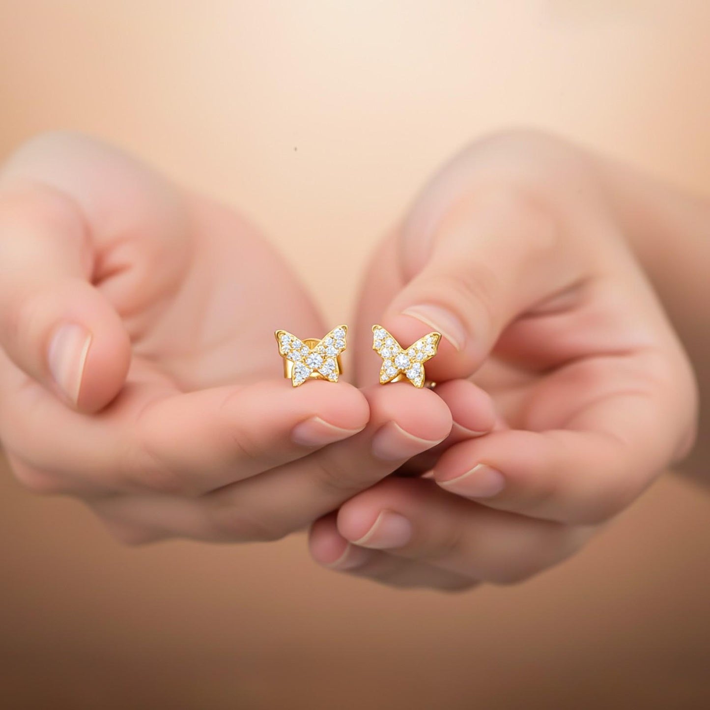 Golden Butterfly Cubic Zirconia Stud Earrings