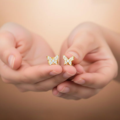 Golden Butterfly Cubic Zirconia Stud Earrings