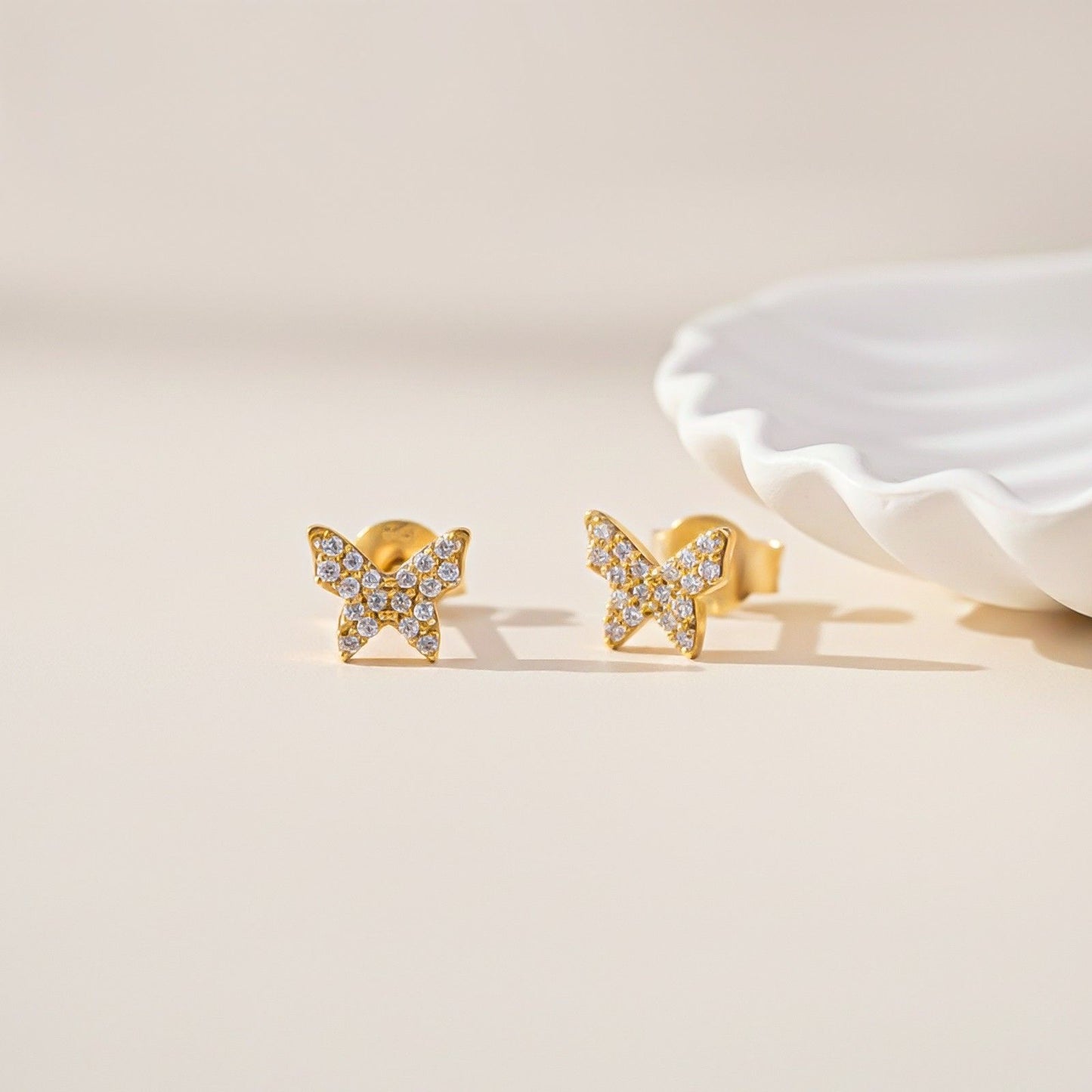 Golden Butterfly Cubic Zirconia Stud Earrings